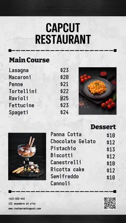 Food and Beverage Restaurant Menu for Instagram Story