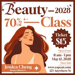Beauty Class Event Promotion Instagram Post White Brown Flat Modern