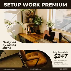 Cream Brown Minimalist Furniture Setup Work Product Display Instagram Post