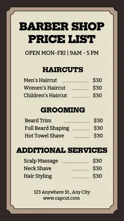 Barber Shop Price List Instagram Story