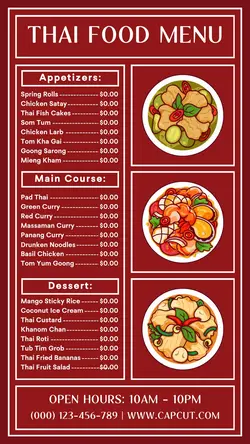 thai food menu instagram story