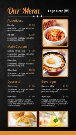 Food Korean Food Menu Instagram Story