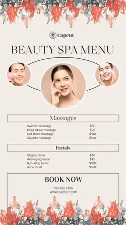 Beige and Flower Beauty Spa Menu Instagram Story