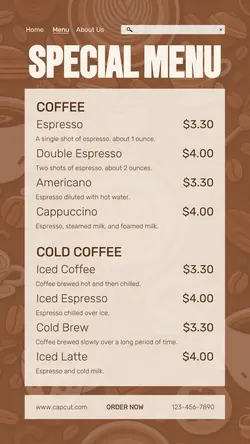 Coffee Shop Special Menu Instagram Story