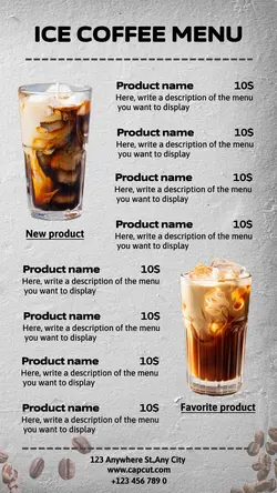 iced coffee menu with a comfortable feel for Instagram stories