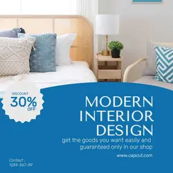 blue and white minimalist interior instagram post