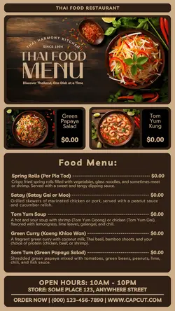 thai food restaurant menu instagram story