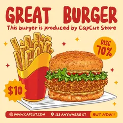 Great Burger Promotion Instagram Post Flat Cream Red Modern