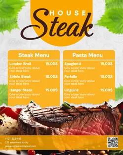 Minimalist Steak House menu business promotion design for Instagram portraits