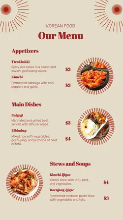 Food & Beverage Korean Food Menu
