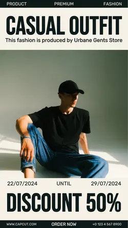 Casual Outfit Discount 50% Promotion Instagram Story Cream Black Minimalist