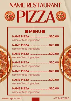 Menu Restaurant Pizza.