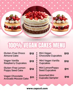 Food & Beverage Vegan Cakes Menu Instagram