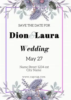 Non-Marketing Purpel Leaves Wedding Invitation