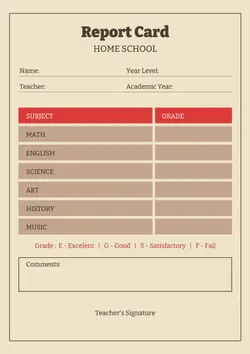 Non-marketing Report Card, Report card home school, red and gray