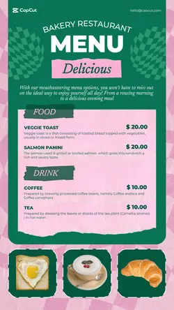 Pink Green Bakery Restaurant Menu Instagram Story