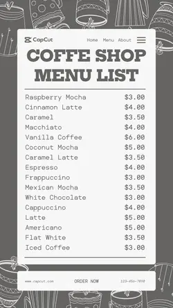 Coffee Shop Menu List Instagram Story
