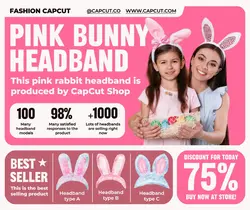 Fashion Pink Bunny Headband Promotion Facebook Post Pink White Modern