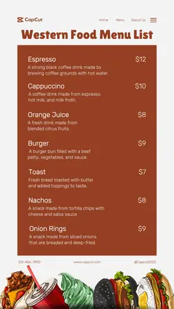 Western Food Menu List Instagram Story