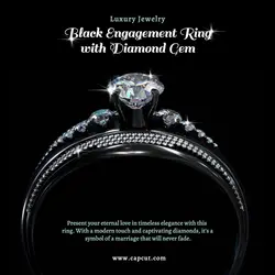 Fashion Industry Jewelry Black Engagement Ring with Diamond Gem