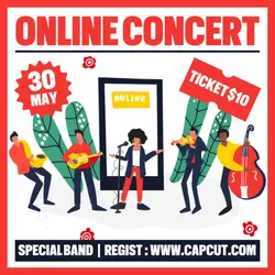 Online Concert Music Promotion Instagram Post Red Flat Modern