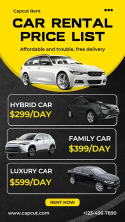 Cartaz de marketing de carros Aluguel de carros Instagram Story