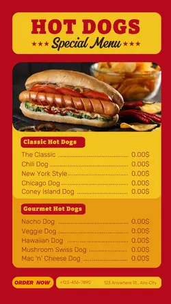 Hot Dog Special Menu Promotion Design for Instagram Stories