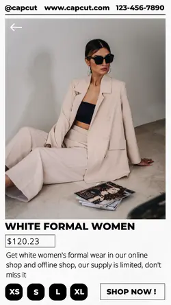 Fashion Formal White Women Cloth Product Display Instagram Stories 