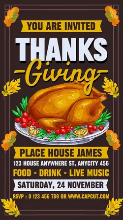 Thanks Giving Invitation Instagram Story Brown Yellow Flat