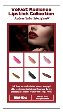 Beauty and Personal care Product Display Velvet Radiance Lipstick Collection Instagram Story