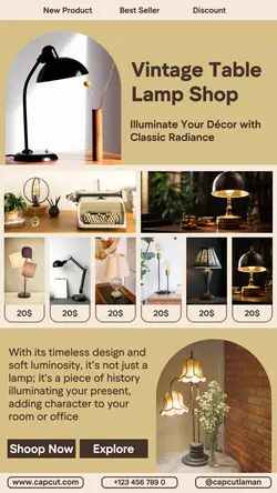 Antique table lamp furniture business template design for Instagram Story promotion