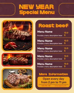 New Year Special retro Roast Beef Menu template design for portrait Instagram business needs