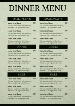 Non-marketing Menu Dinner Menu