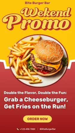 Cheese Burger French Fries Red Yellow