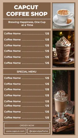Minimalist menu template, coffee business for Instagram story needs