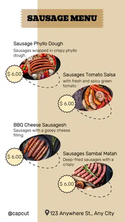 Simple and cool sausage menu for Instagram stories