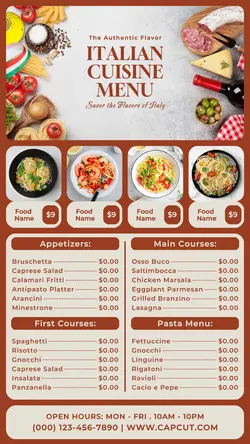 italian cuisine menu instagram story