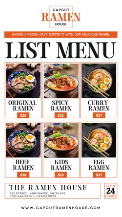 Food and Beverage Menu Restaurant Ramen House