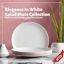 E-Commerce Household Elegance In White Salad Plate Collection Product Display