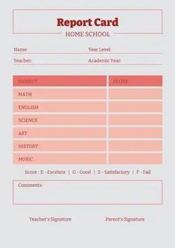 Non-marketing Report Card, Report card, home school