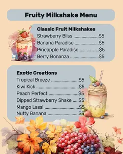 Fruity Milkshake Menu
