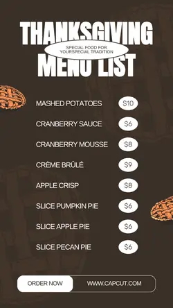 Thanksgiving Menu List Instagaram Story