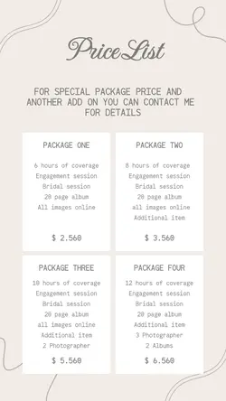 Photography Price List Instagram Story