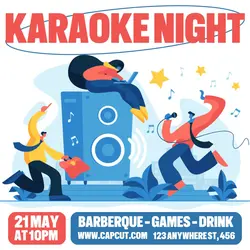 Karaoke Night Event Instagram Post White Blue Red Flat Modern