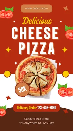Red Yellow Delicious Cheese Pizza Instagram Story