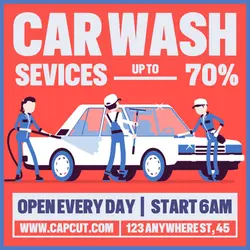 Car Wash Services Instagram Post Red Blue Flat Modern