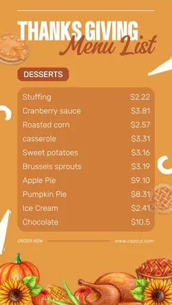 Thanksgiving Menu List Tiktok Post
