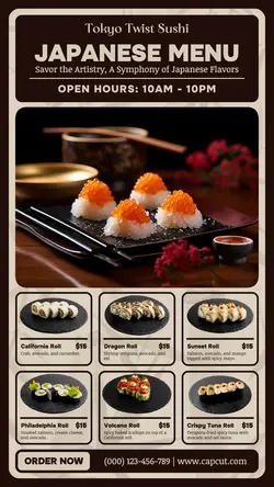 Non-marketing Menu Japanese Restaurant