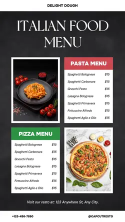Italian Food Pasta & Pizza Menu Instagram Story