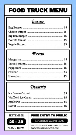 Food Truck Menu Instagram Story